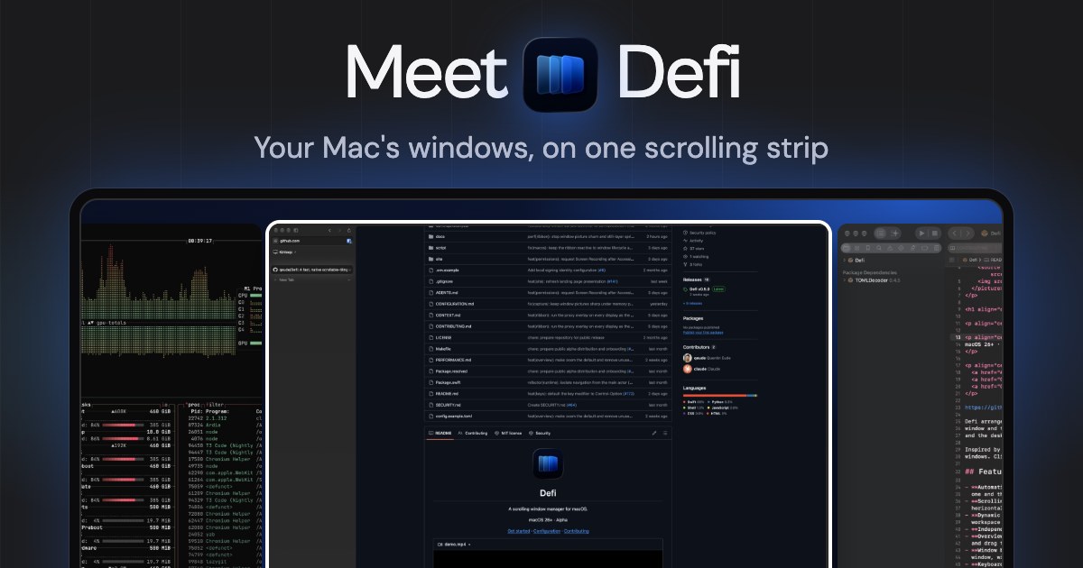 Meet Defi: a fast scrolling window manager for Mac, inspired by Niri